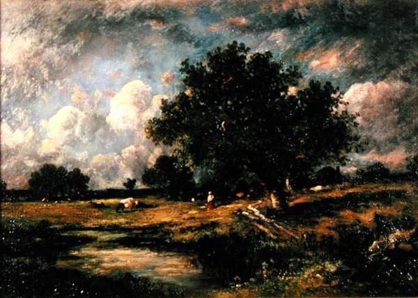 Paisagem com vacas e figuras (óleo sobre tela) de Leon Victor Dupre