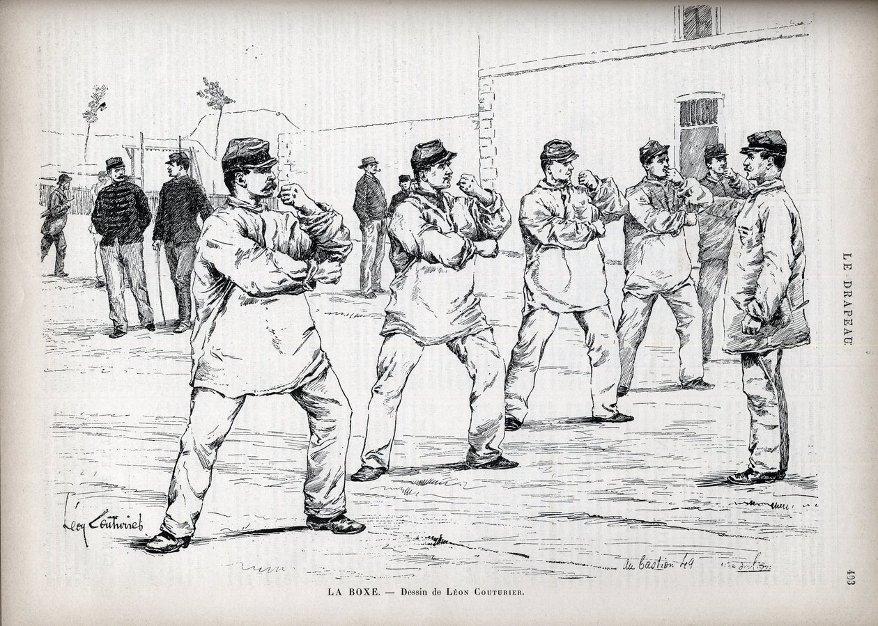 La Boxing - Armees franceses - desenho de Leon Couturier (1842-1935) - para "A Bandeira" - Monitor da Liga dos Patriotas" - 22 de agosto de Leon Antoine Lucien Couturier