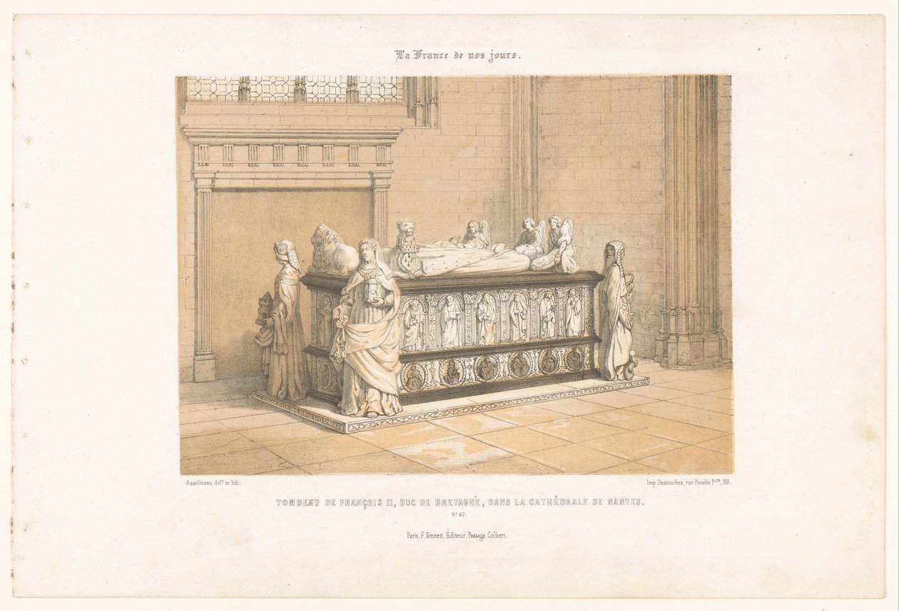 Túmulo de François II da Bretanha em Nantes. Catedral Tombeau de François II, duque de Bretagne, dans la cathédrale de Nantes (título no objeto) França contemporânea (título da série) La France de nos jours (título da série no objeto) de Leon Auguste Asselineau
