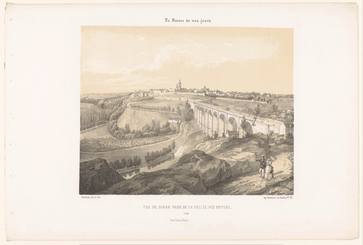Vista de Dinan e do viaduto sobre o rio Rance
Vue de Dinan prise de la Vallée des Noyers (título sobre o objecto)
França Contemporânea (título da série)
La France de nos jours (título da série sobre o objecto) de Leon Auguste Asselineau