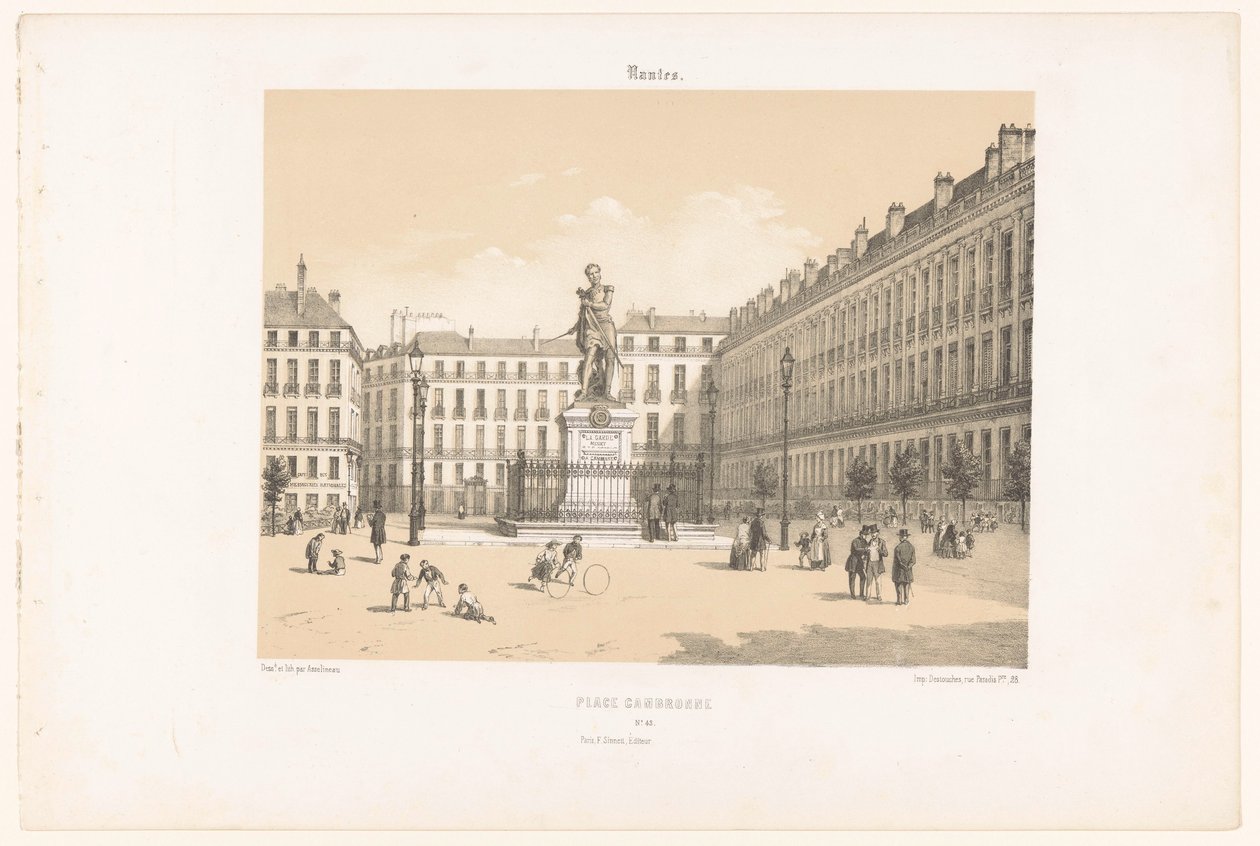 Vista do Cours Cambronne em Nantes Nantes. Coloque Cambronne (título no objeto) França contemporânea (título da série) La France de nos jours (título da série) de Leon Auguste Asselineau
