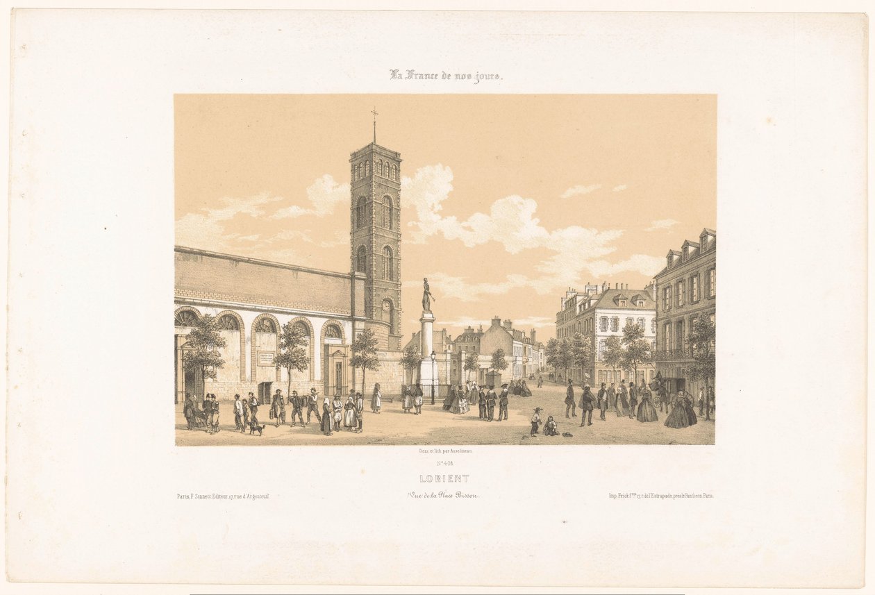 Vista do Local Bisson em Lorient
Lorient. Vue de la place Bisson (título sobre o objecto)
França Contemporânea (título da série)
La France de nos jours (título da série sobre o objecto) de Leon Auguste Asselineau