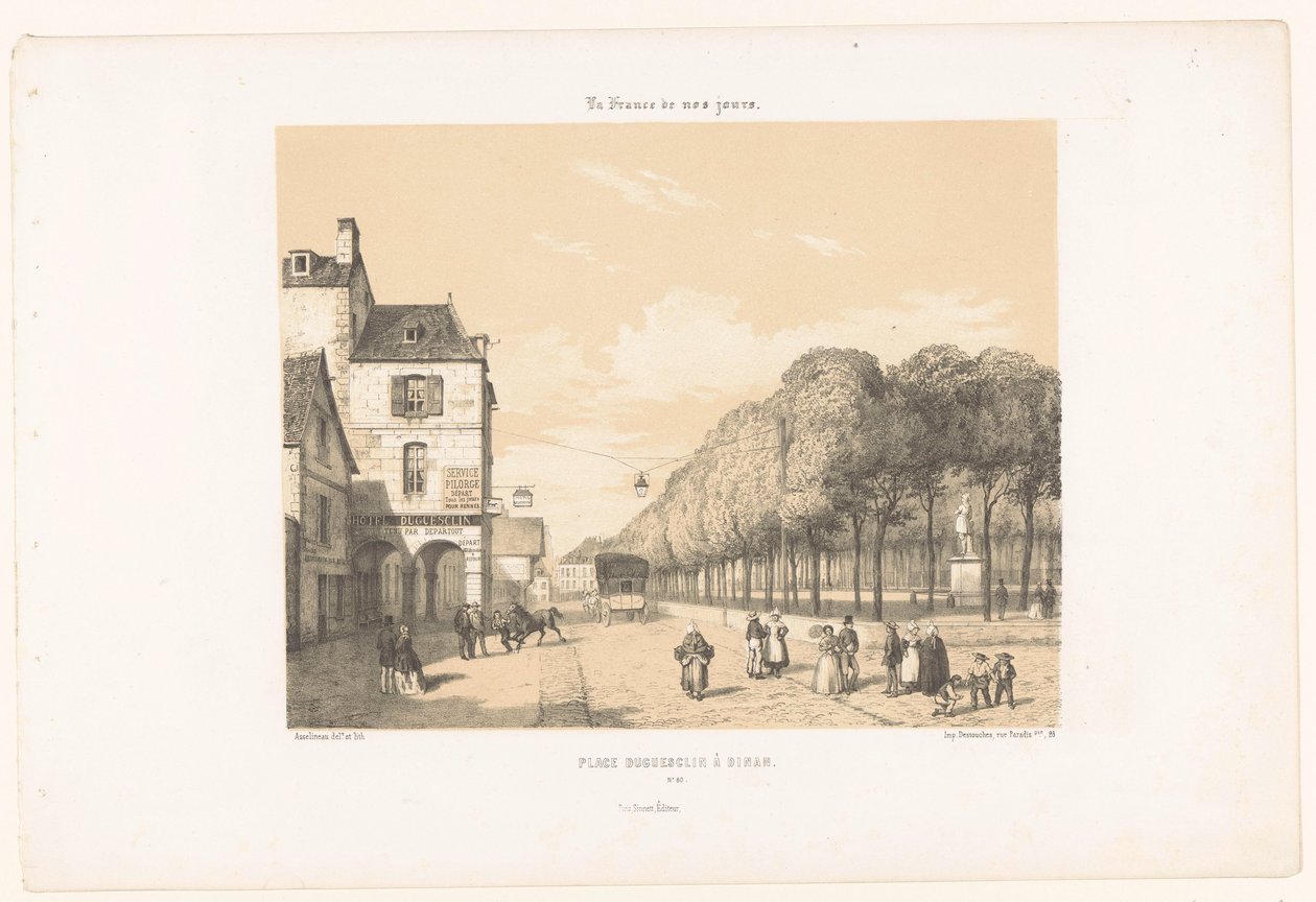 Trem para a Place Du Guesclin em Dinan Place Duguesclin à Dinan (título no objeto) A França de hoje (título da série) La France de nos jours (título da série no objeto) de Leon Auguste Asselineau