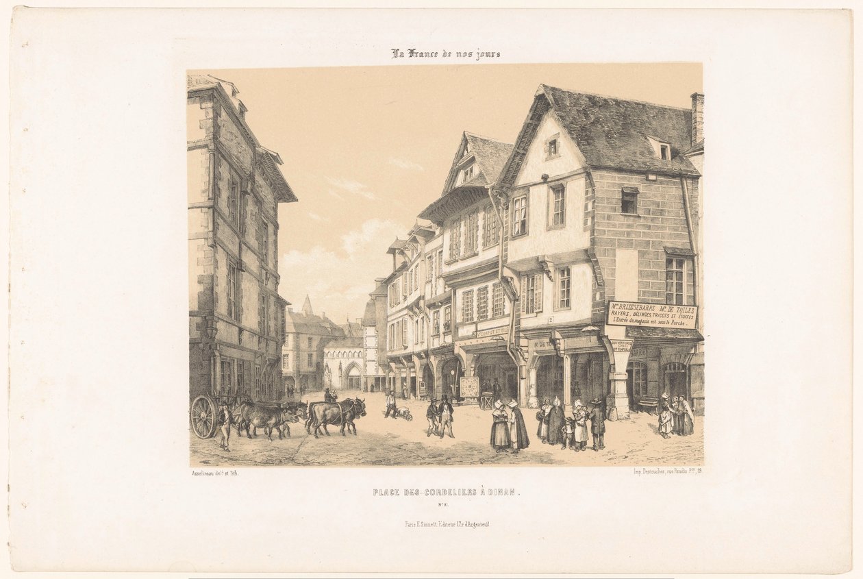 Vista do Place des Cordeliers em Dinan
Place des Cordeliers à Dinan (título sobre o objecto)
França Contemporânea (título da série)
La France de nos jours (título da série sobre o objecto) de Leon Auguste Asselineau
