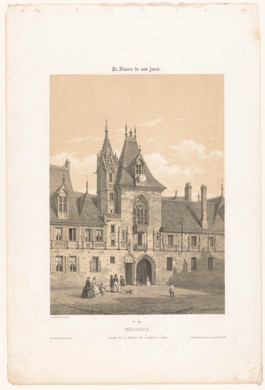 Zicht op de fachade van het Palais Jacques-Coeur in Bourges
Bourges. Fachada da casa de Jacques Coeur (título sobre o objecto)
Hedendaags Frankrijk (título da série)
La France de nos jours (título da série sobre o objecto) de Leon Auguste Asselineau