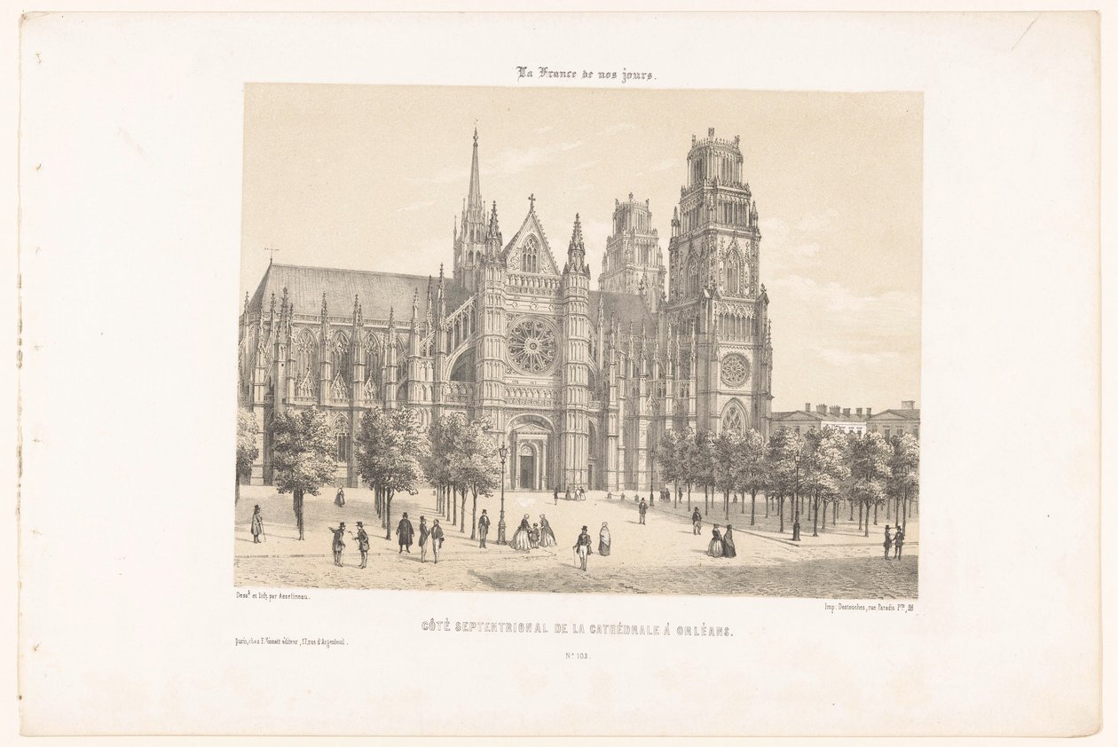 Zicht op de kathedraal van Orléans (noordzijde)
Lado norte da catedral em Orleães (título sobre o objecto)
Hedendaags Frankrijk (título da série)
La France de nos jours (título da série sobre o objecto) de Leon Auguste Asselineau