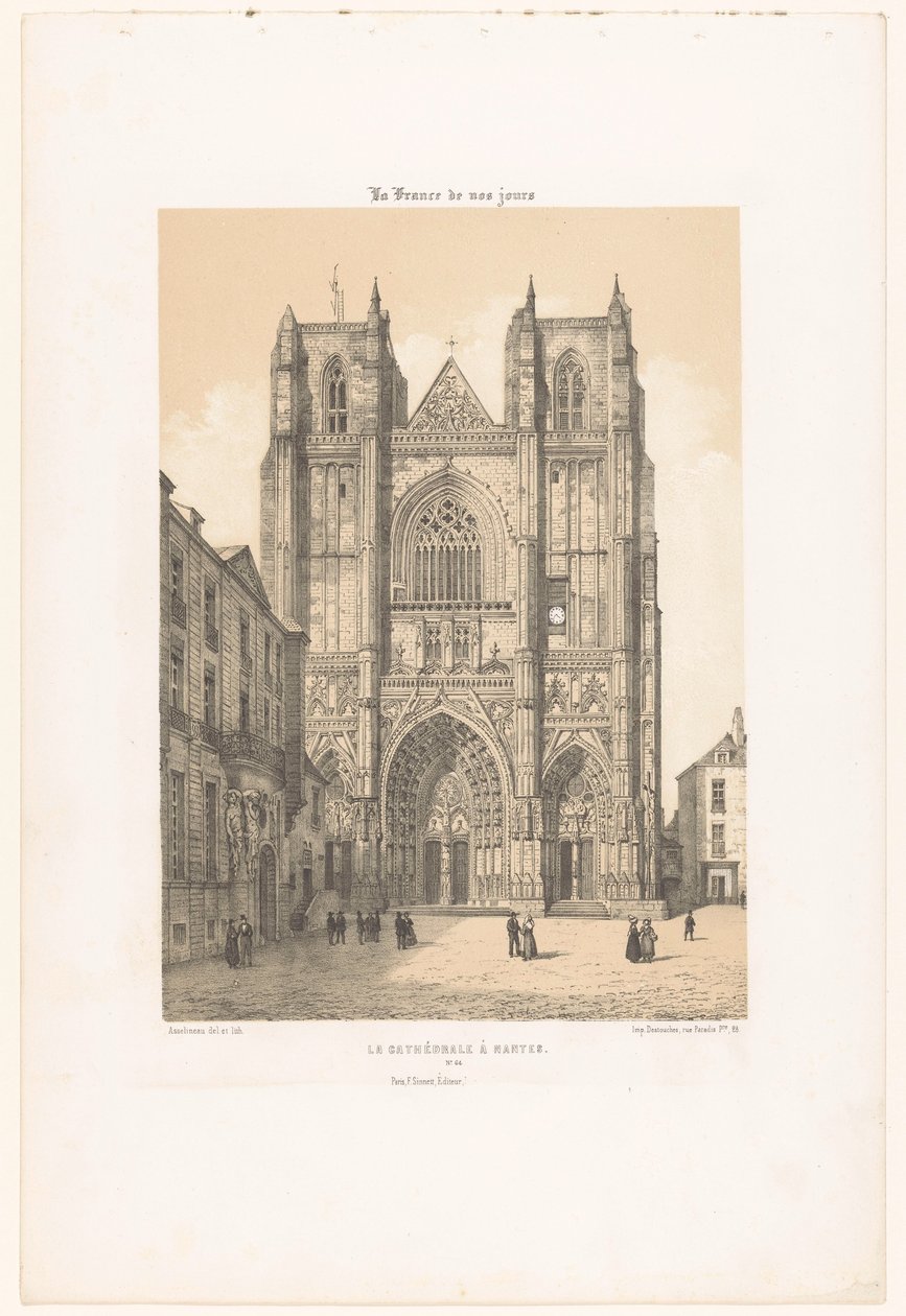 Vista da Catedral de São Pedro e São Paulo em Nantes La cathédrale à Nantes (título no objeto) França contemporânea (título da série) La France de nos jours (título da série no objeto) de Leon Auguste Asselineau