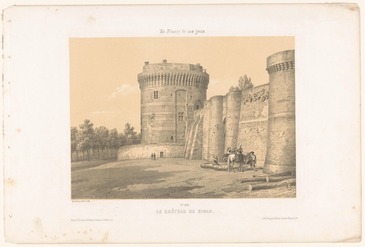 Vista de uma das torres de Dinan Castelo Le château de Dinan (título no objeto) França contemporânea (título da série) La France de nos jours (título da série no objeto) de Leon Auguste Asselineau