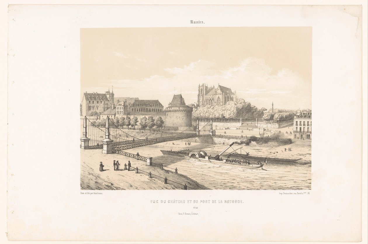 Vista do castelo e do Pont de la Rotonde sobre o Loire em Nantes
Nantes. Vue du château et du pont de la Rotonde (título sobre o objecto)
França Contemporânea (título da série)
La France de nos jours (título da série) de Leon Auguste Asselineau