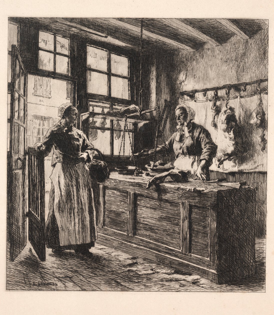 Interior de um açougue. de Leon Augustin Lhermitte