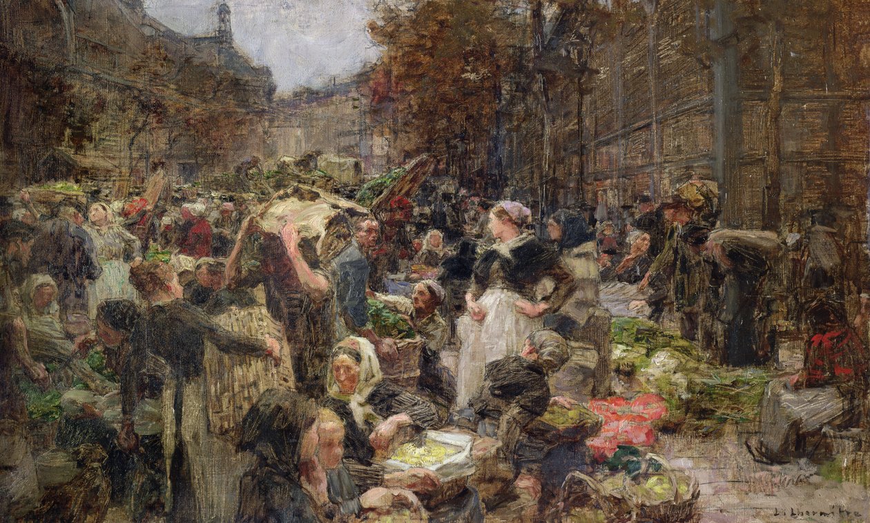 Les Halles, estudo para uma pintura para o Salon des Lettres no Hotel de Ville, Paris, encomendado em 1889 de Leon Augustin Lhermitte