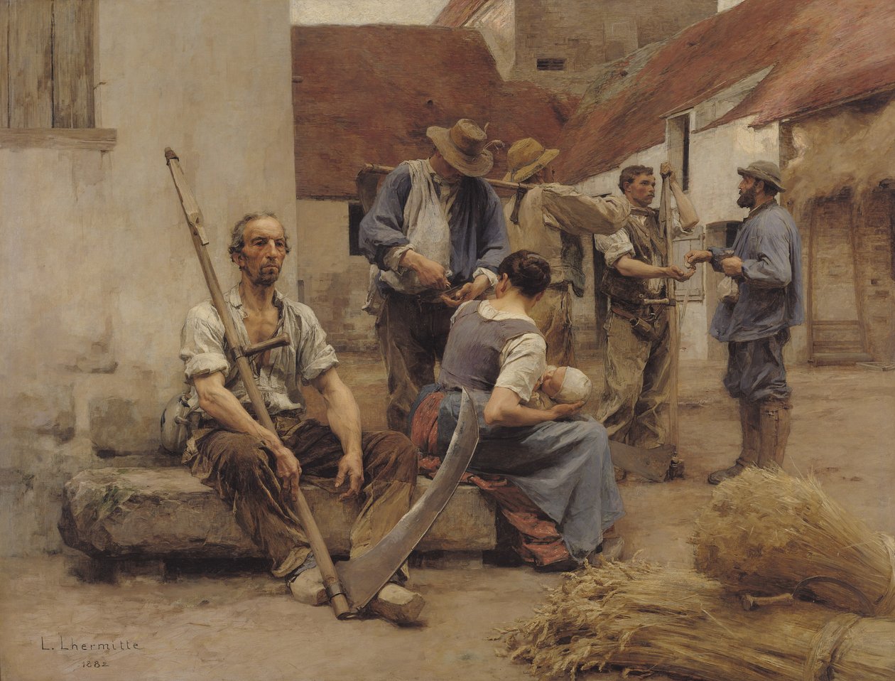 Pagando as colheitadeiras, 1882 de Leon Augustin Lhermitte