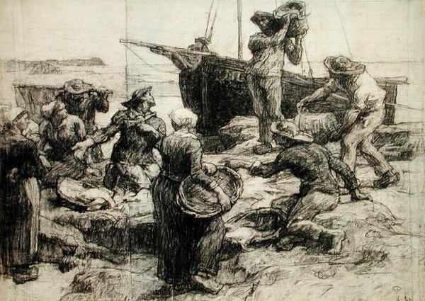 Ordenar a Apanha (carvão vegetal sobre papel) de Leon Augustin Lhermitte