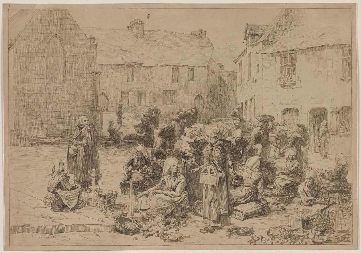 O mercado da maçã em Landerneau, 1878. de Leon Augustin Lhermitte