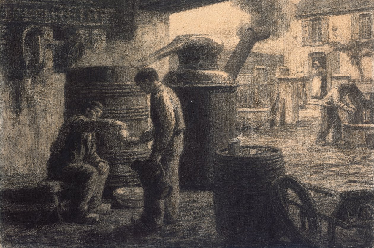 A destilaria; Les Degustateurs d "Eau-de-Vie-de-Marc ou L" Alambic, c.1872 de Leon Augustin Lhermitte