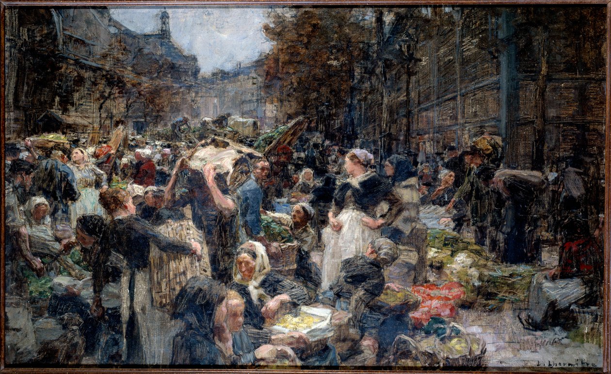 Os corredores. A multidão da Marche des Halles em Paris, no século XIX. Esboço de Leon Augustin Lhermitte (1844-1925) de Leon Augustin Lhermitte
