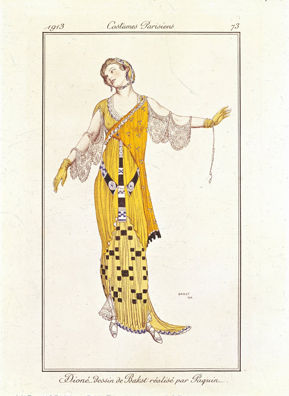 3285642 Dioné, desenho de Bakst feito por Jeanne Paquin. Fantasias Parisiens no.73 de Leon Bakst
