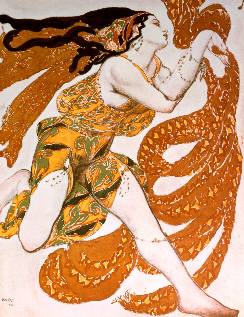 Bacchante, figurino para a produção de Tcherepnins Narcisse, 1911, Ballets Russes de Leon Bakst