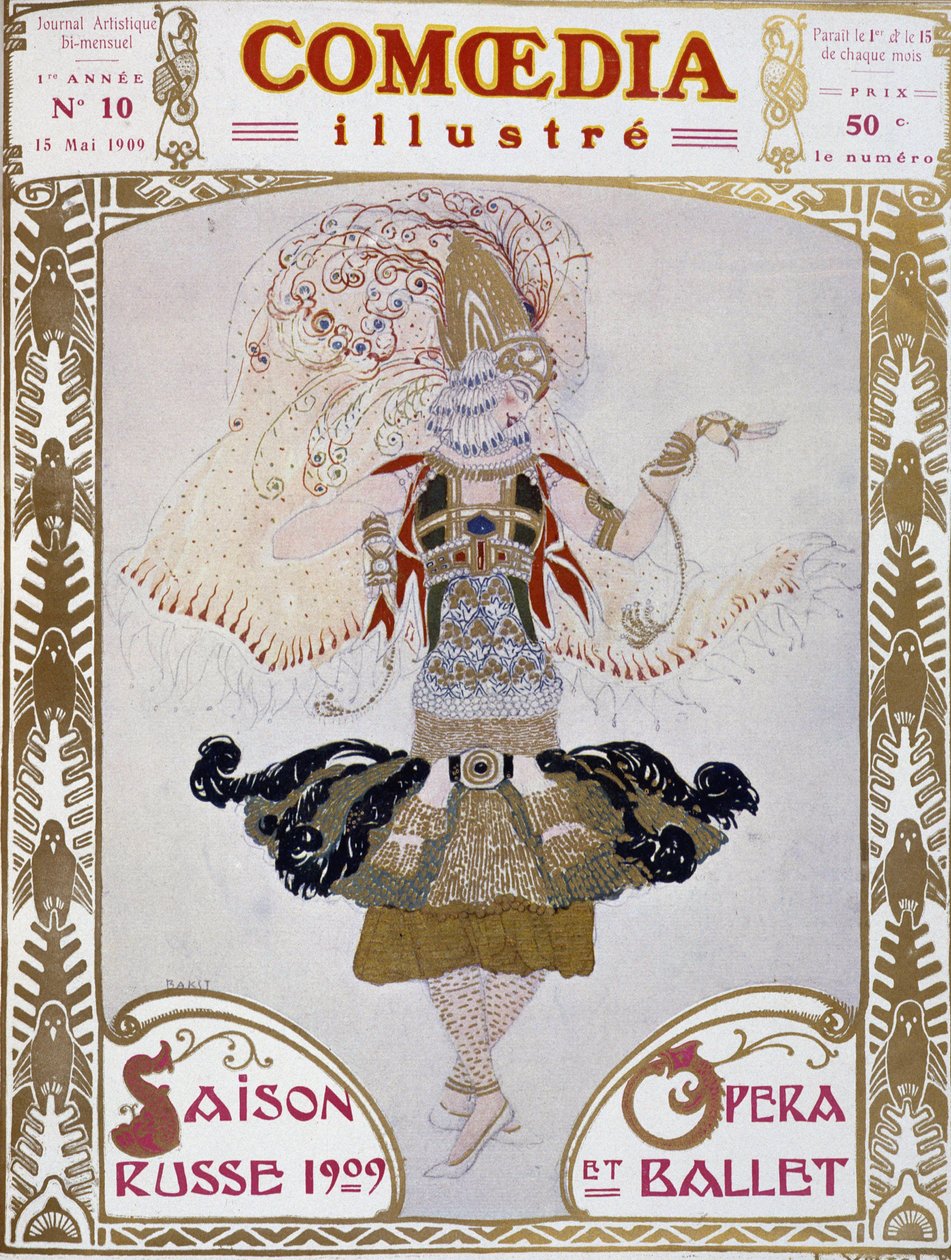 Dançarina de Ballet Russes de Bakst, vaca." Comoedia Illustré" de Leon Bakst