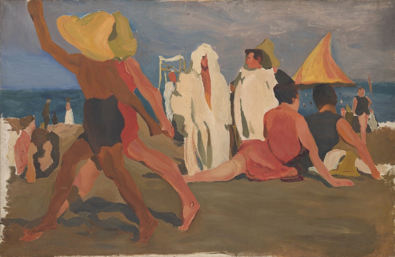 Banhistas no Lido, Veneza Serge Diaghilev e Vaslav Nijinsky na praia de Leon Bakst