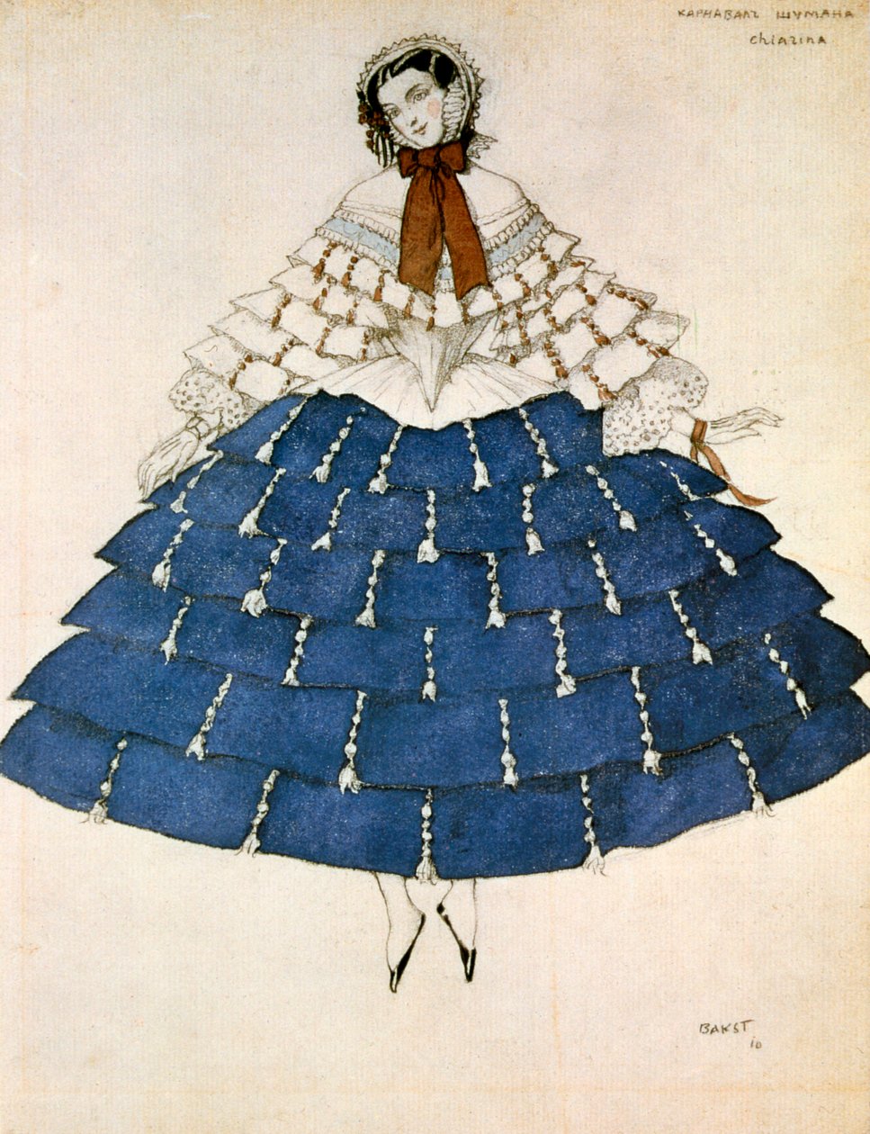 Chiarina, design de uma fantasia para o carnaval de balé, composta por Robert Schumann, 1919. de Leon Bakst