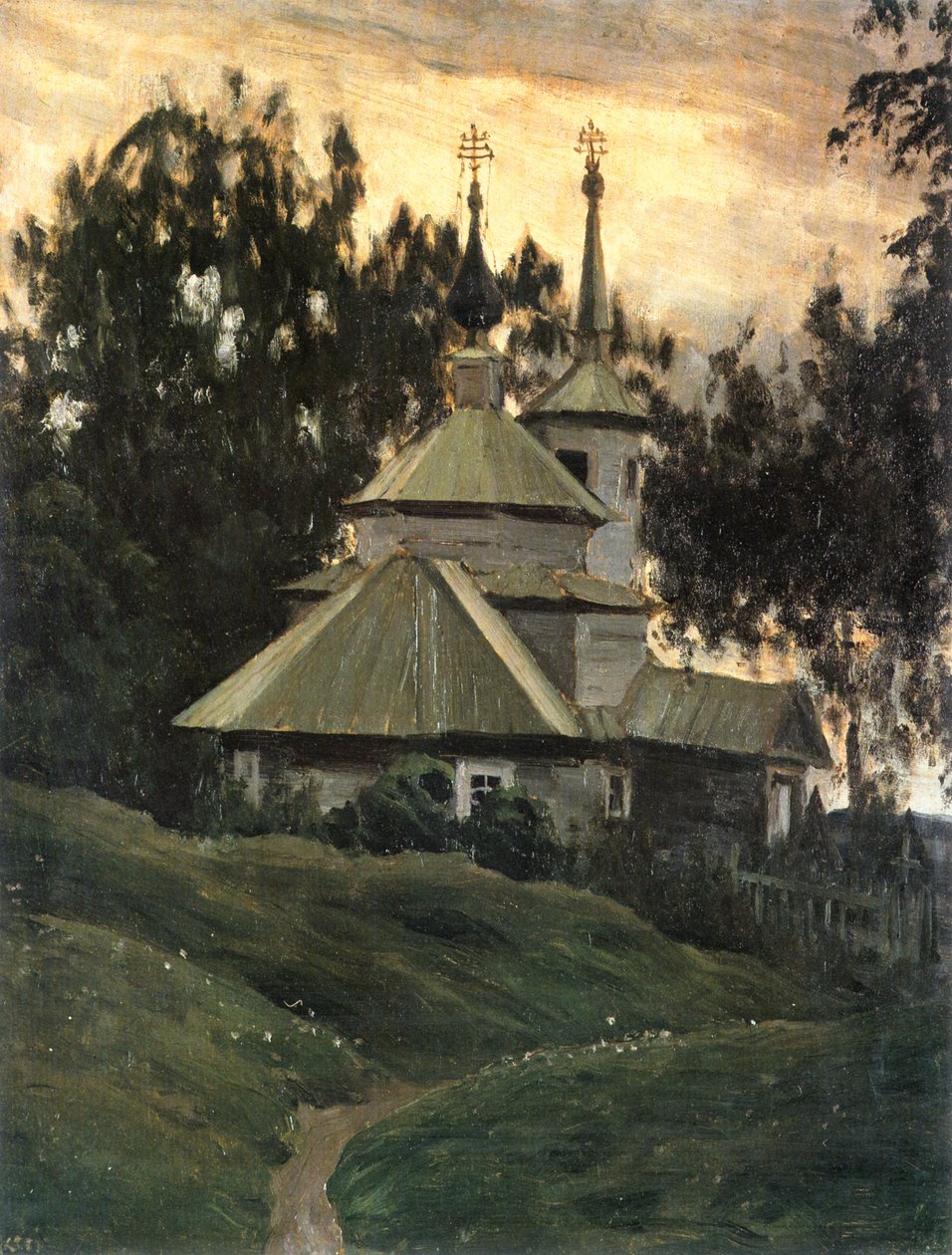 Igreja no campo (óleo sobre tela) de Leon Bakst