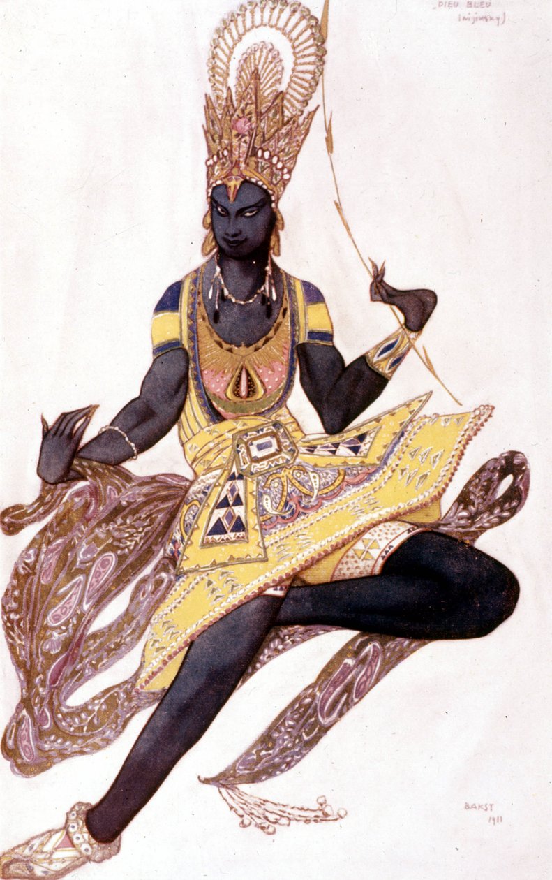 Traje de Vaslav Nijinsky ou Nijinsky (1889-1950) criado por Leo Bakst para "O Deus Azul" por Reynaldo Hahn (1875 - 1947) de Leon Bakst