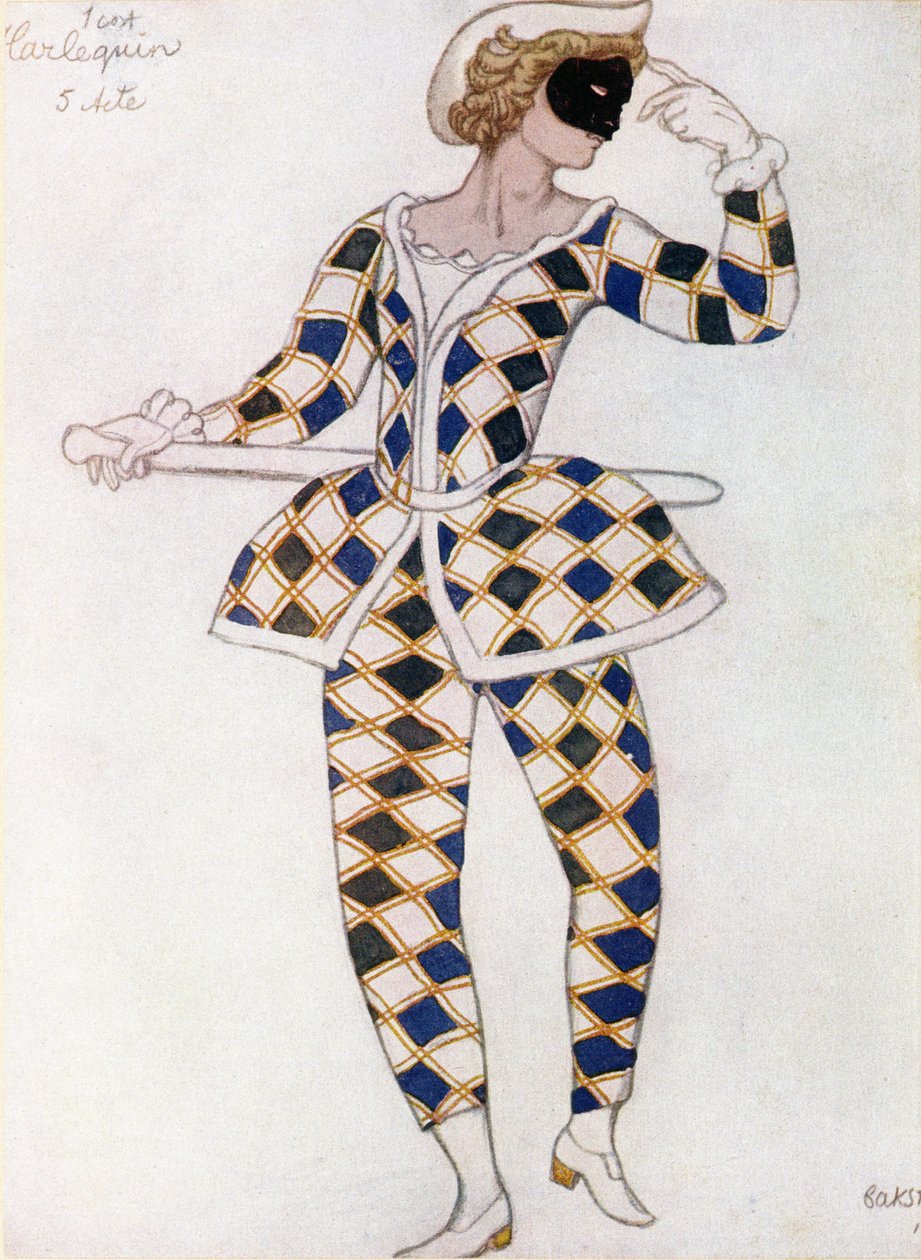 Figurino para Harlequin, da Bela Adormecida, 1921 de Leon Bakst