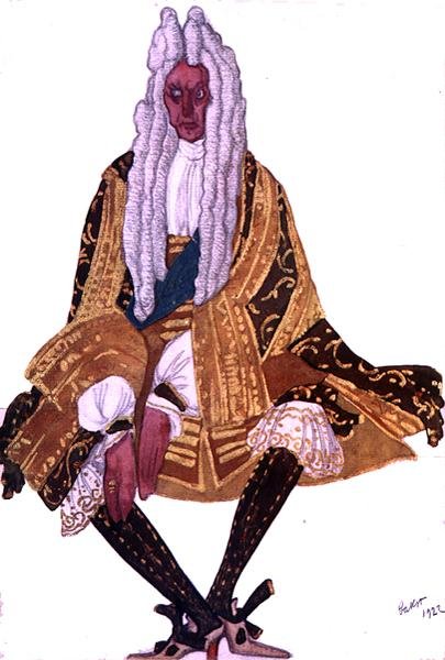 Desenho de fantasia para Marshall Cantalabutte, após a partida da malvada Fada Carabunda, de Bela Adormecida de Leon Bakst