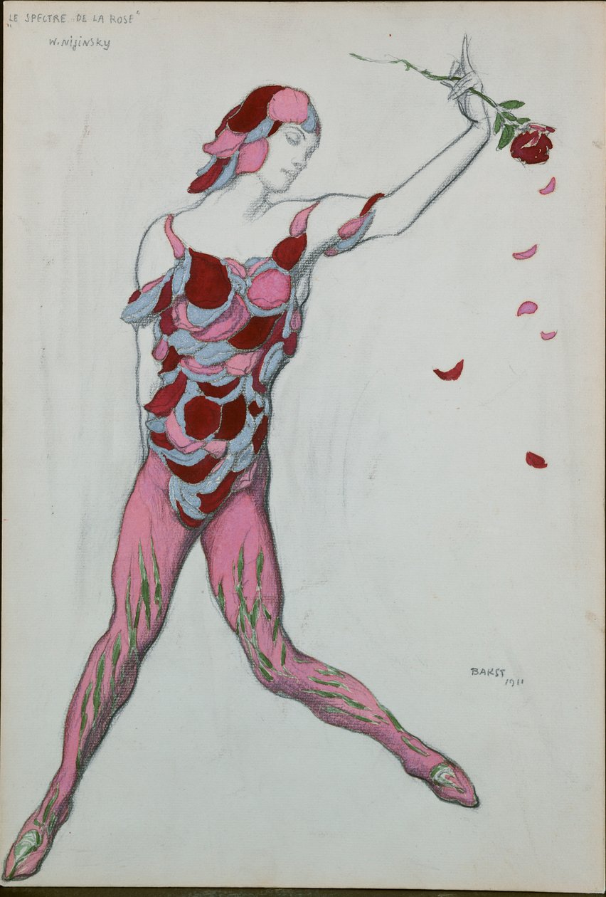 Figurino para Nijinksy em "Le Specter de la Rose", 1911 de Leon Bakst