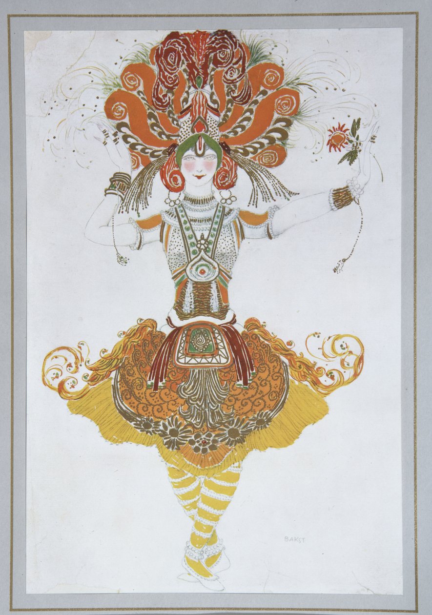 Figurino de Tamara Karsavina no balé O Firebird Loiseau de feu por I. Stravinsky, 1909-1910 de Leon Bakst