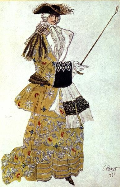 Desenho de figurino para The Baroness Hunting, de Sleeping Beauty de Leon Bakst
