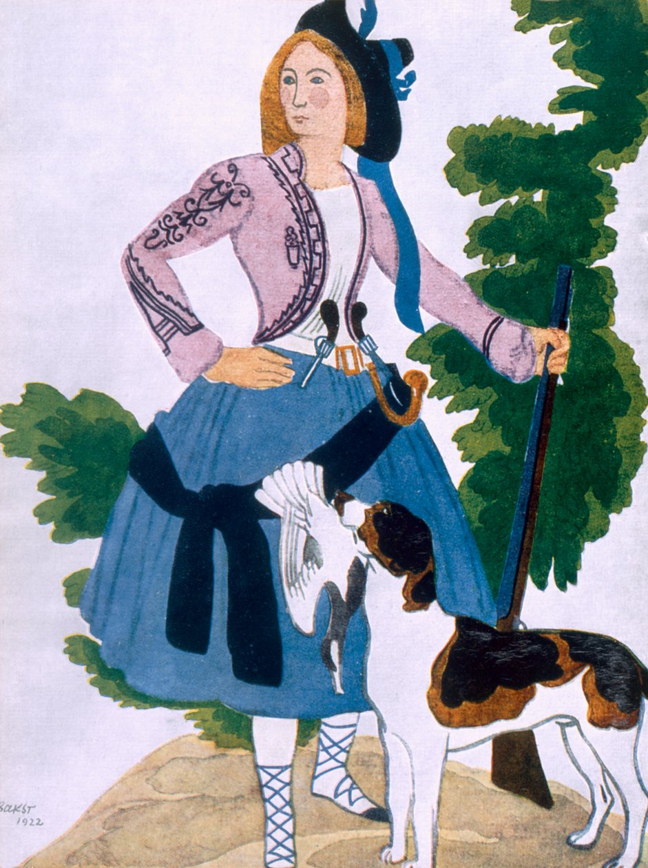 Figurino para a caçadora, 1922 de Leon Bakst