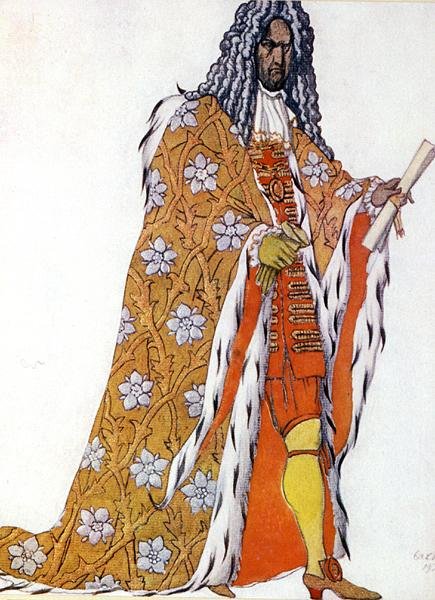Desenho de figurino para O Mestre de Cerimônias, da Bela Adormecida de Leon Bakst