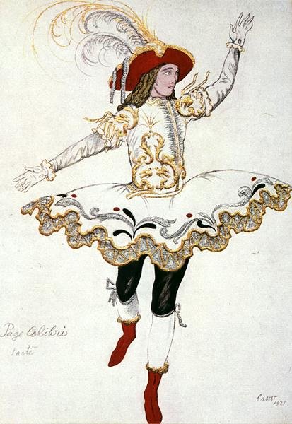 Desenho de figurino para The Pageboy of the Fairy Humming Bird, de Sleeping Beauty de Leon Bakst