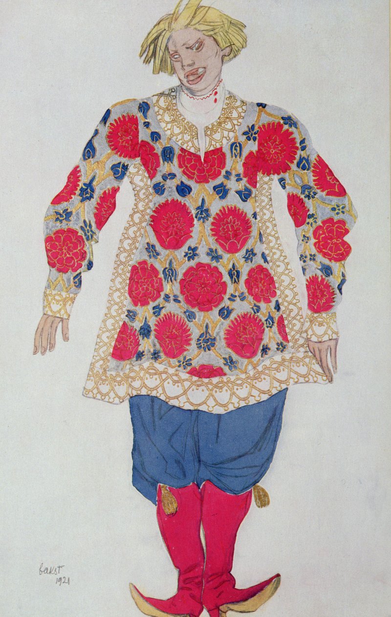 Desenho de figurino para The Russian Buffoon, de Sleeping Beauty de Leon Bakst