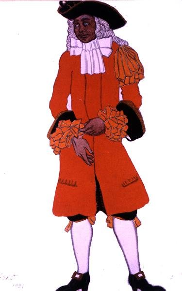 Desenho de figurino para um Caçador, da Bela Adormecida de Leon Bakst