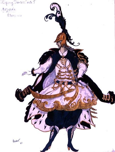 Desenho de figurino para uma Mazurka (Gentleman), de Bela Adormecida de Leon Bakst