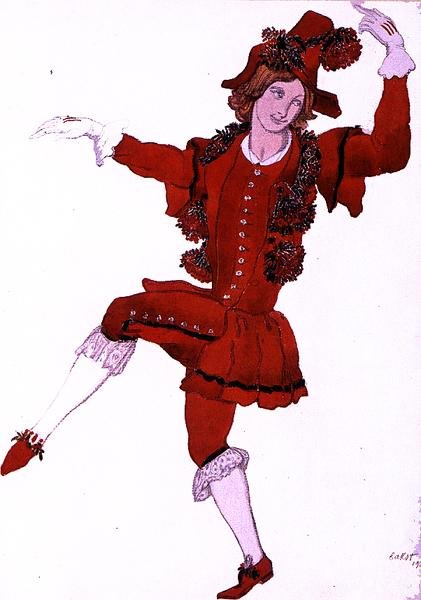 Desenho de figurino para um Pageboy of the Fairy Mountain-Ash, de Sleeping Beauty de Leon Bakst