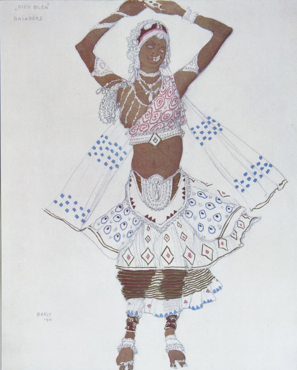 Figurino para o Deus do Ballet Azul de R. Hahn, 1912 de Leon Bakst