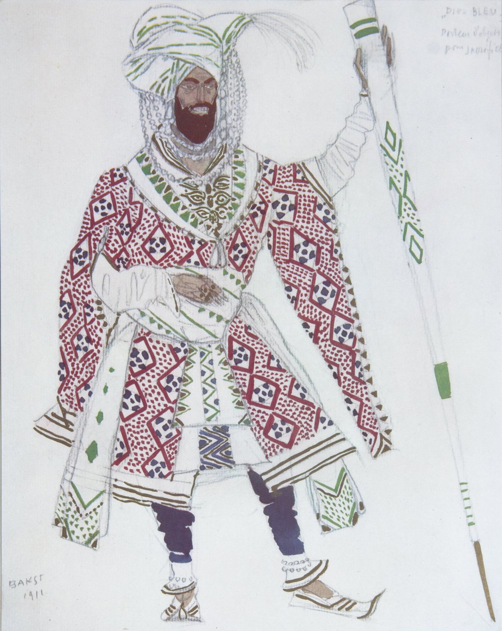 Figurino para o Deus do Ballet Azul de R. Hahn, 1912 de Leon Bakst