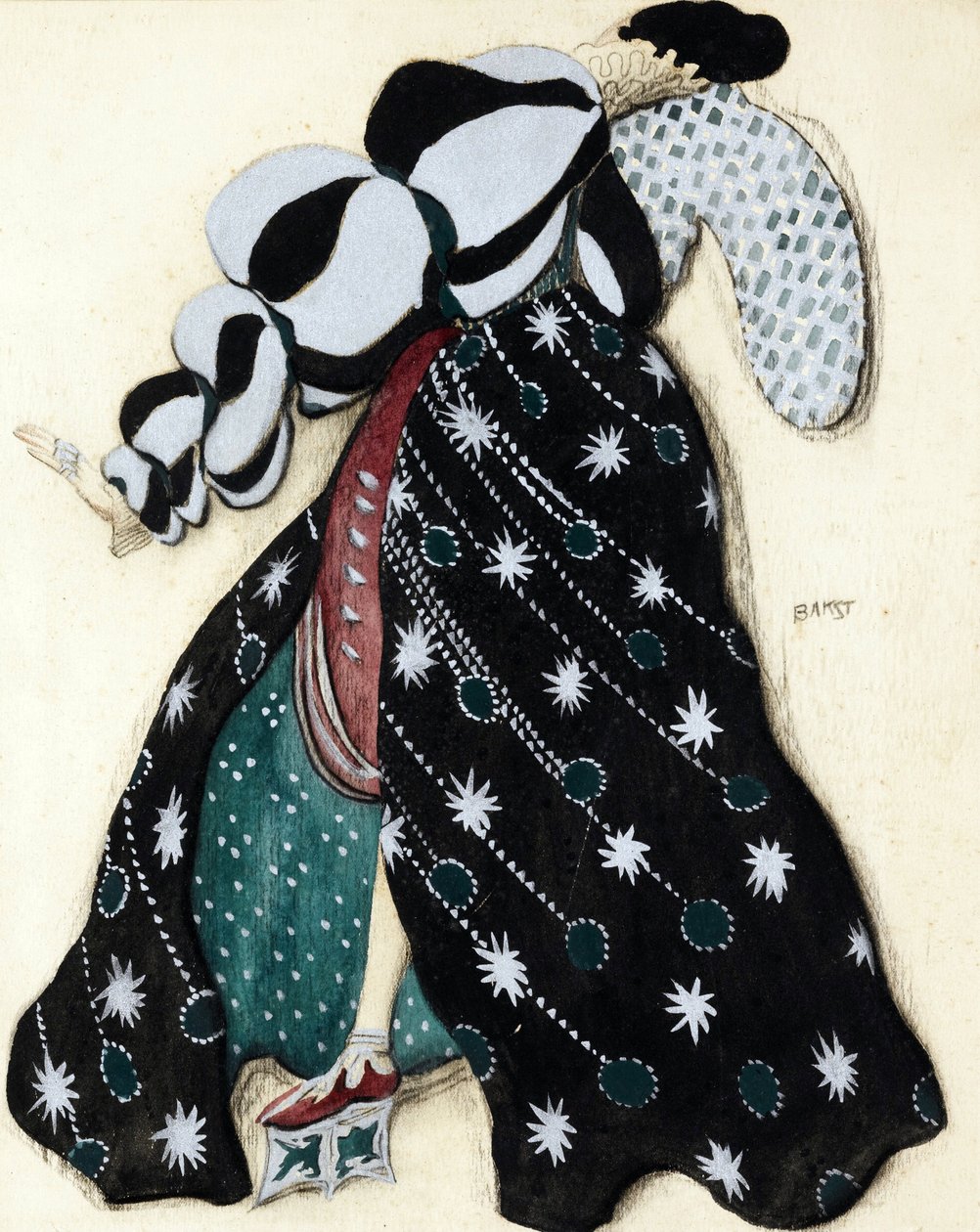 Desenho de figurino para o Ballet "La Legende de Joseph" de R. Strauss - Bakst, Leon (1866-1924) - 1914 - Aquarela, Gouache sobre Papel - 33x28 - Coleção Particular de Leon Bakst