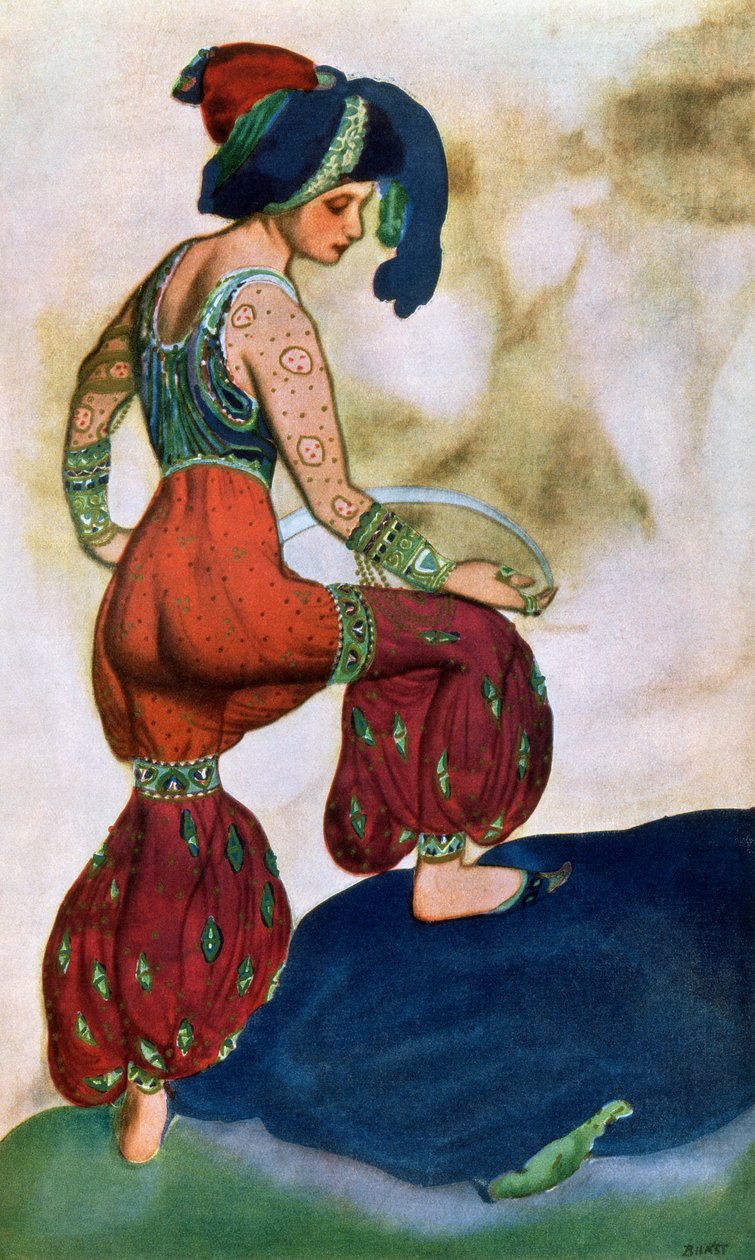 Desenho de figurino para o Sultão Vermelho, de Sheherazad (cor litho) de Leon Bakst