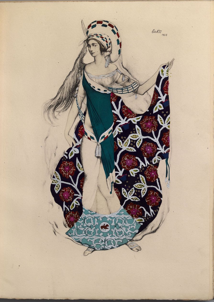 Traje de design para o balé Artemis, perturbado por Paul Paray, 1922 de Leon Bakst