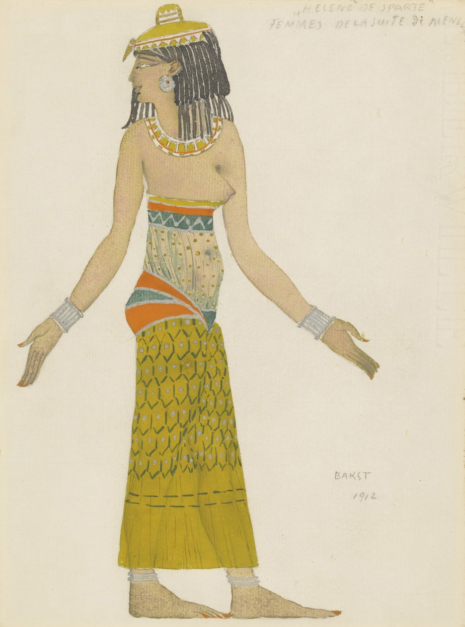 Traje de design para o balé Hélène de Sparta de E. Verhaeren e D. de Séverac de Leon Bakst