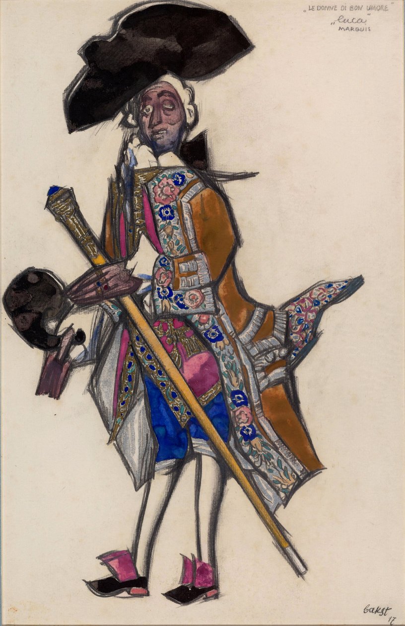 Desenho de trajes para o ballet Les femmes de bonne humeur (As Senhoras de Bom Humor) de Leon Bakst