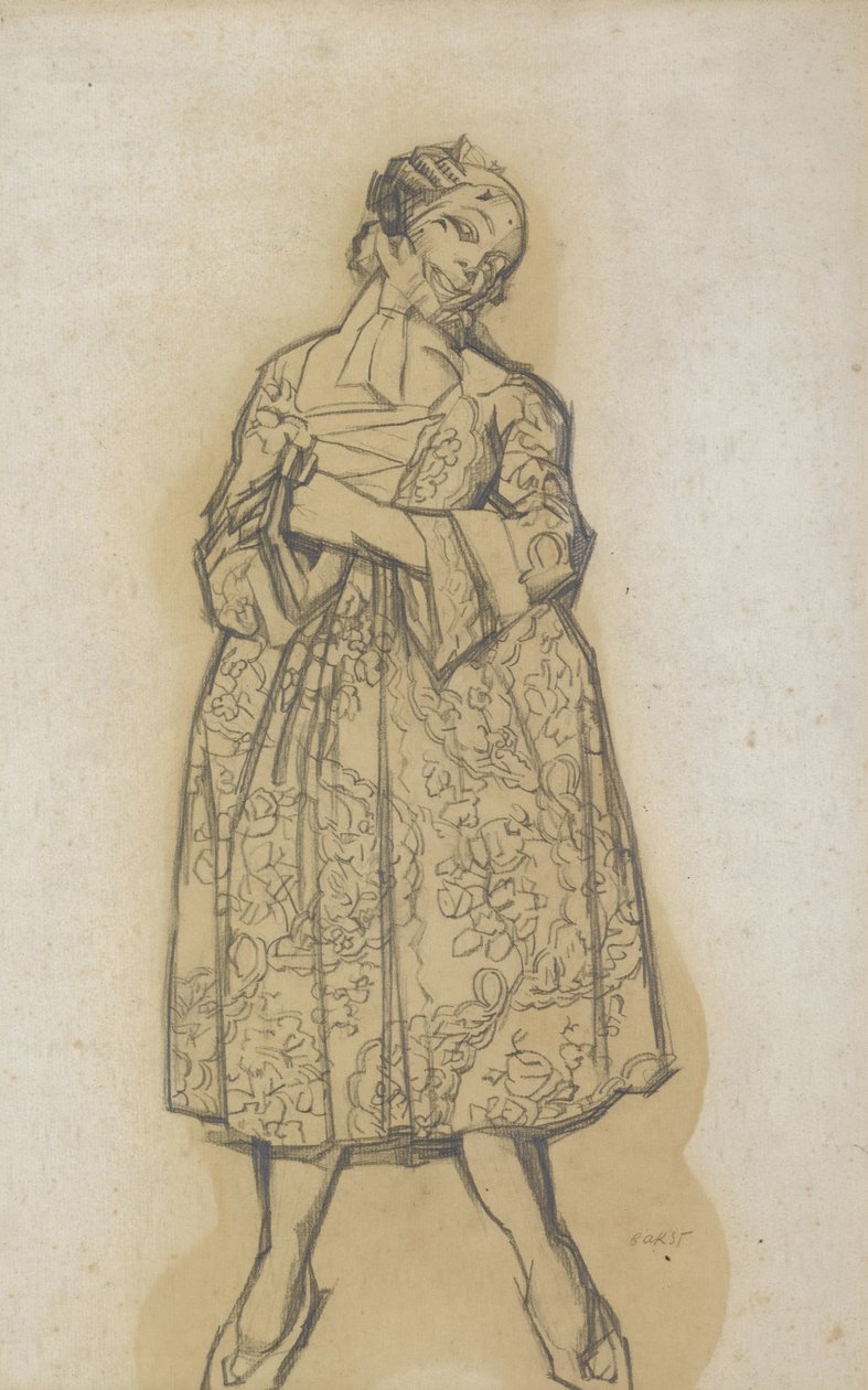 Figurino para o balé Mulheres de bom humor The Good-Humored Ladies, 1917 de Leon Bakst