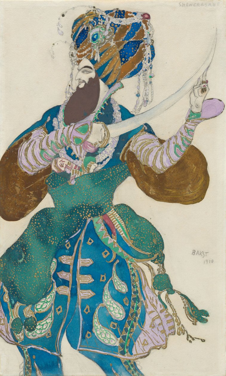 Figurino para o balé Scheherazade de AND. Rimsky-Korsakov de Leon Bakst
