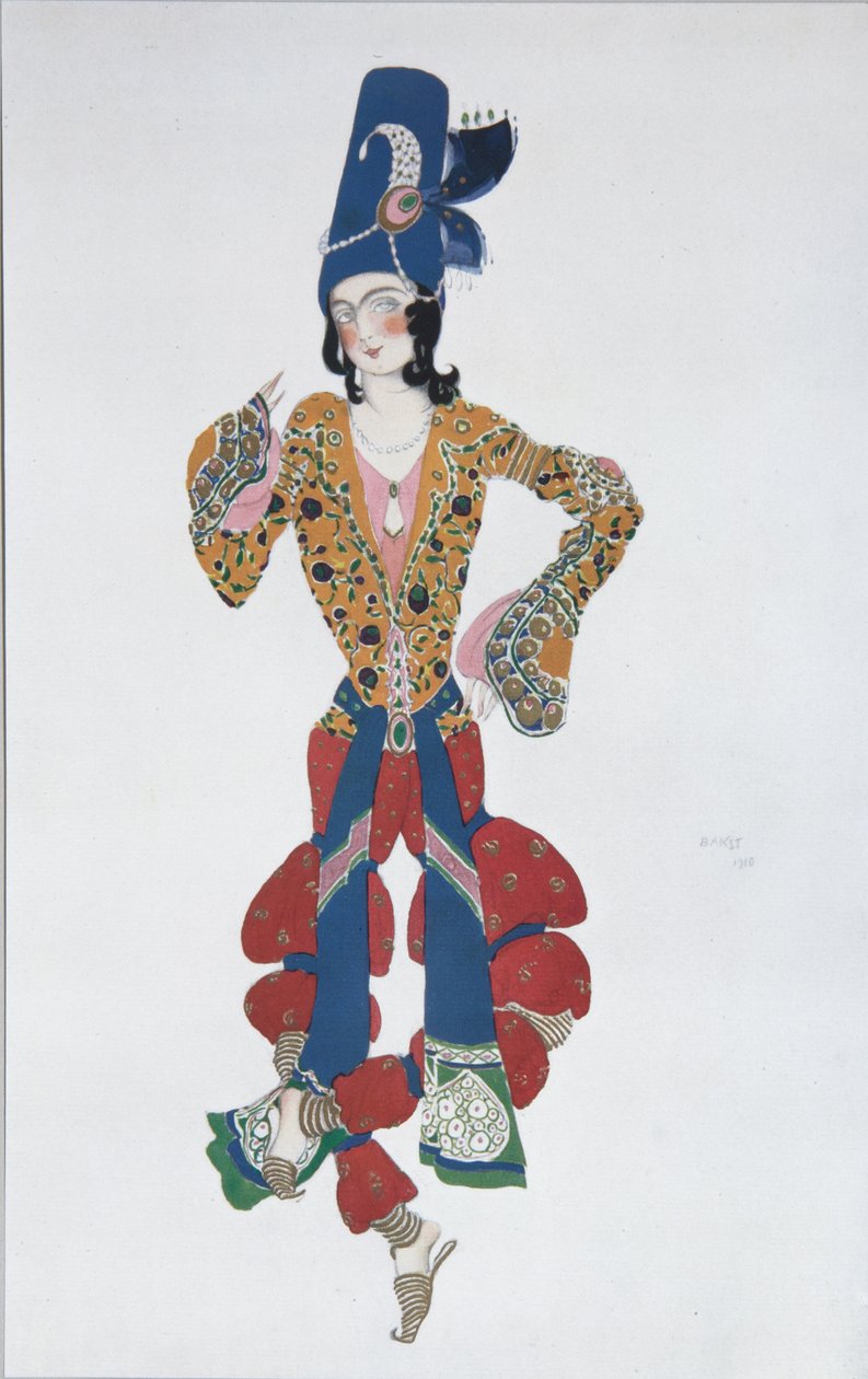 Figurino do ballet Sheherazade de N. Rimsky-Korsakov, 1910 de Leon Bakst
