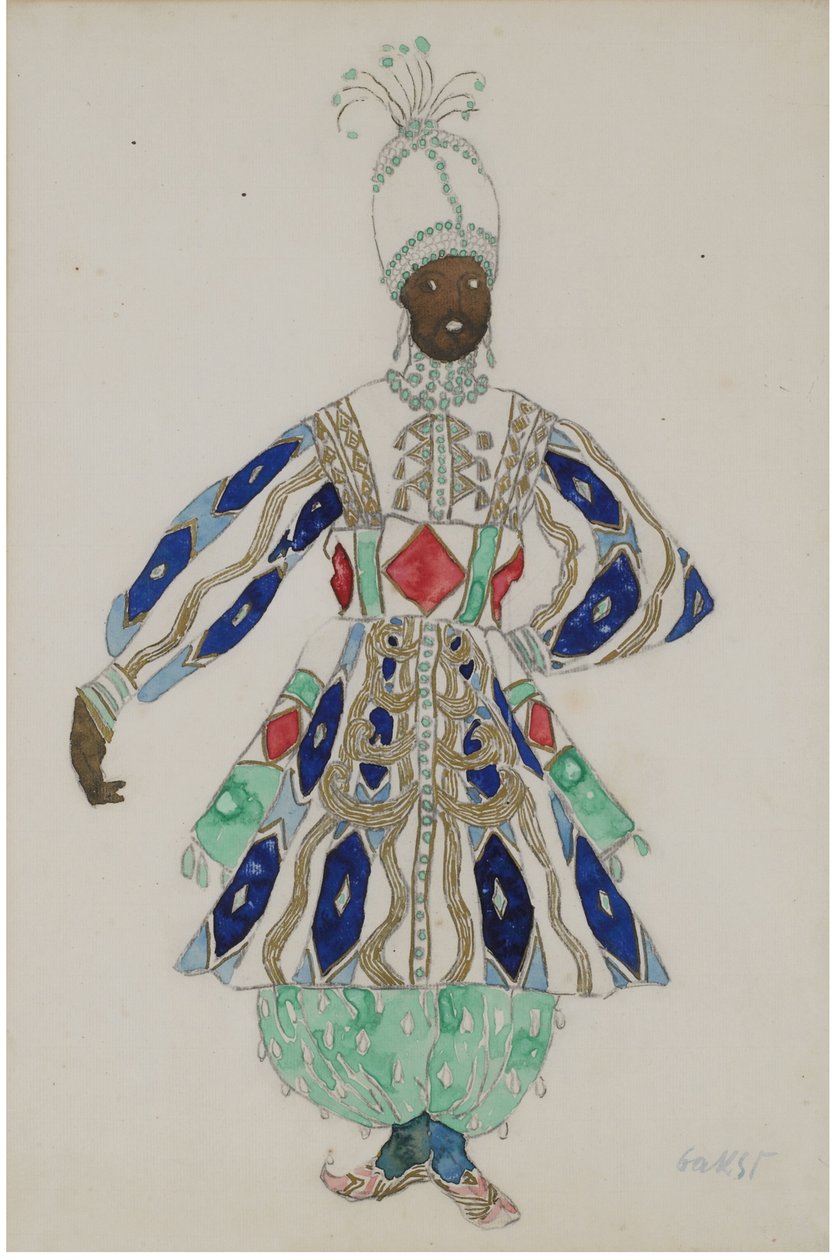 Figurino para a revista Aladin, ou a Lâmpada Maravilhosa de Leon Bakst